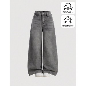 Mocamel Vintage Wide Leg Denim Pants - Kpop Streetwear Retro 2000s Style for Tween Girls, Winter Back To School Essentials - 1 of 4
