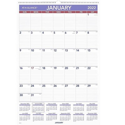 AT-A-GLANCE 2022 30" x 20" Monthly Calendar White/Red/Purple PM4-28-22
