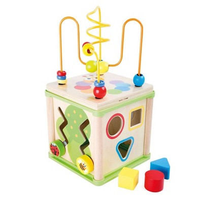 small wooden activity cube