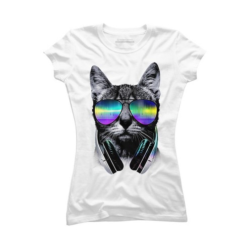 Junior's Design By Humans Music Lover Cat By Clingcling T-shirt