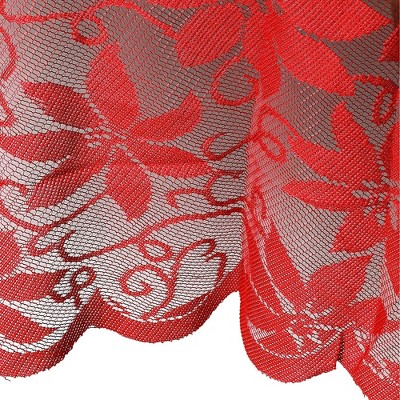 Red and White Lace Round Christmas Tablecloth, 72 Inch