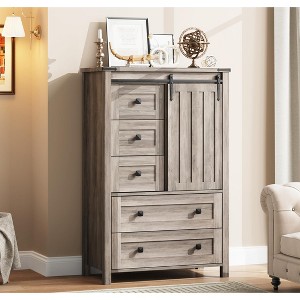 Whizmax 5 Drawers Dresser For Bedroom With Sliding Barn Door adjustable Shelf farmhouse Tall Chest Of Drawer storage Organizer Dresser For Living Room Target