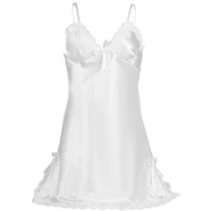 INSPIRE CHIC Women Satin Lace Trim Sleepwear Nightgown Pajama Slip Dress - 1 of 4
