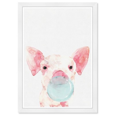 15"x21" Piglet Bubblegum Animals Framed Art Print - Wynwood Studio: Modern Wall Decor, White Frame