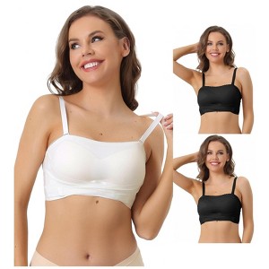 INSPIRE CHIC Women's Strapless Breathable Wirefree Adjustable Straps Push-up Removable Pad Bralettes 3 Packs - 1 of 4