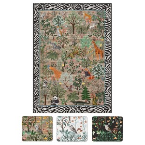 9'x12' Washable Jungle Animal Rugs for Living Room Bedroom, Non Slip Stain Resistant Throw Carpet for Nursery Playroom Dining Room Office, Natural - 1 of 4