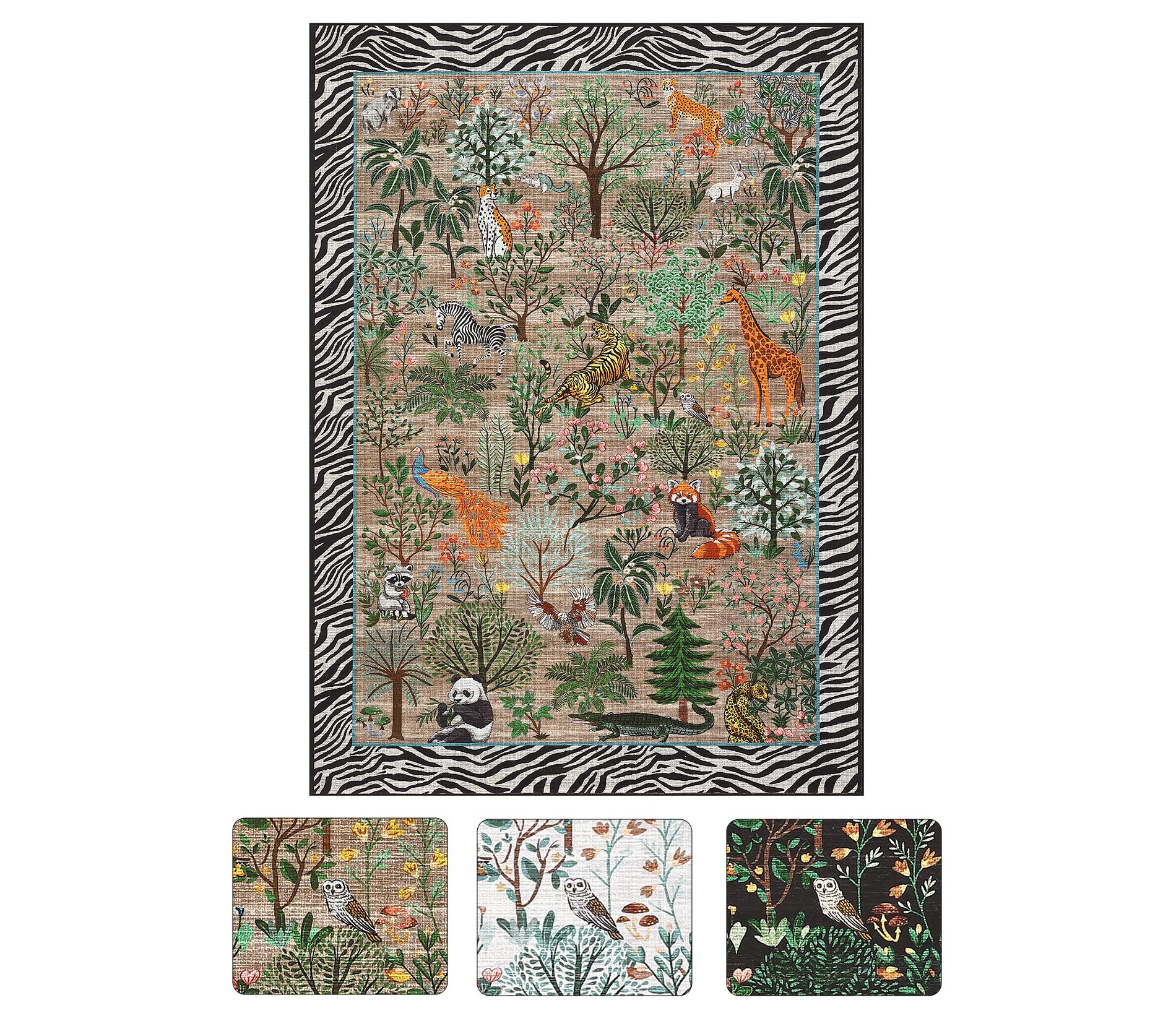 Jungle Rug 5x7 Washable Animal Living Room Carpet, Non-Slip Non-Shedding Modern Floor Mats, Foldable Low Pile Accent Indoor Rug