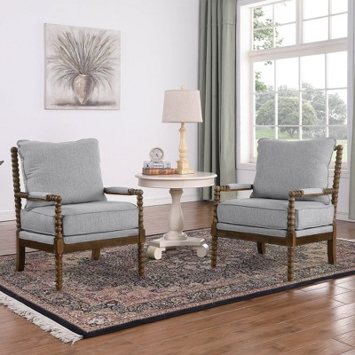 Set of 2 Mid Century Spindle Accent Chair for Living Room Upholstered Armchair with Thick Cushion and Wood Frame - Morden Fort