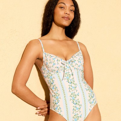 Shade & Shore Women's Floral Print High Leg Extra Cheeky Bandeau Underwire One Piece Swimsuit - Shade & Shore™ White XS — фото 3