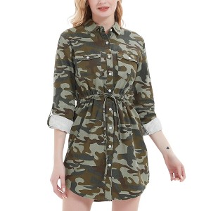 Anna-Kaci Women's Denim Long-Sleeve Jean Shirt Dress - 1 of 4