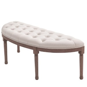 Aghana Digitals French-Inspired Off White Semi-Circle Bench with Velvet-Touch Tufted Seat, - 1 of 4