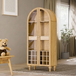 SEVOBAL Utility Storage Cabinets Arched Large Capacity Cabinet With Transparent Glass Door, 3-Layer Storage Space, Brown, 15"*30.7"*70.9" - 1 of 4