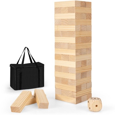 Costway Giant Wooden Tumbling Timber Toy 54 PCS Blocks Game w/ Carrying Bag