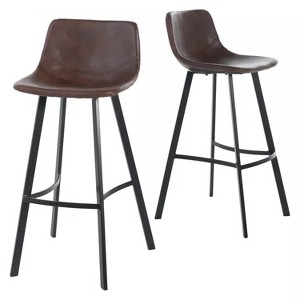 TiramisuBest Set of 2 Bar Stools, 30in Faux Leather Barstool Dining Chairs with PU Upholstery and Steel Frame (Brown) - 1 of 4
