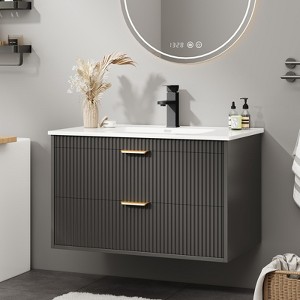 Bathroom Vanity with 2 Storage Darwers, Floating Wall Mounted Vanity with Sink, Faucet, Drain - 1 of 4