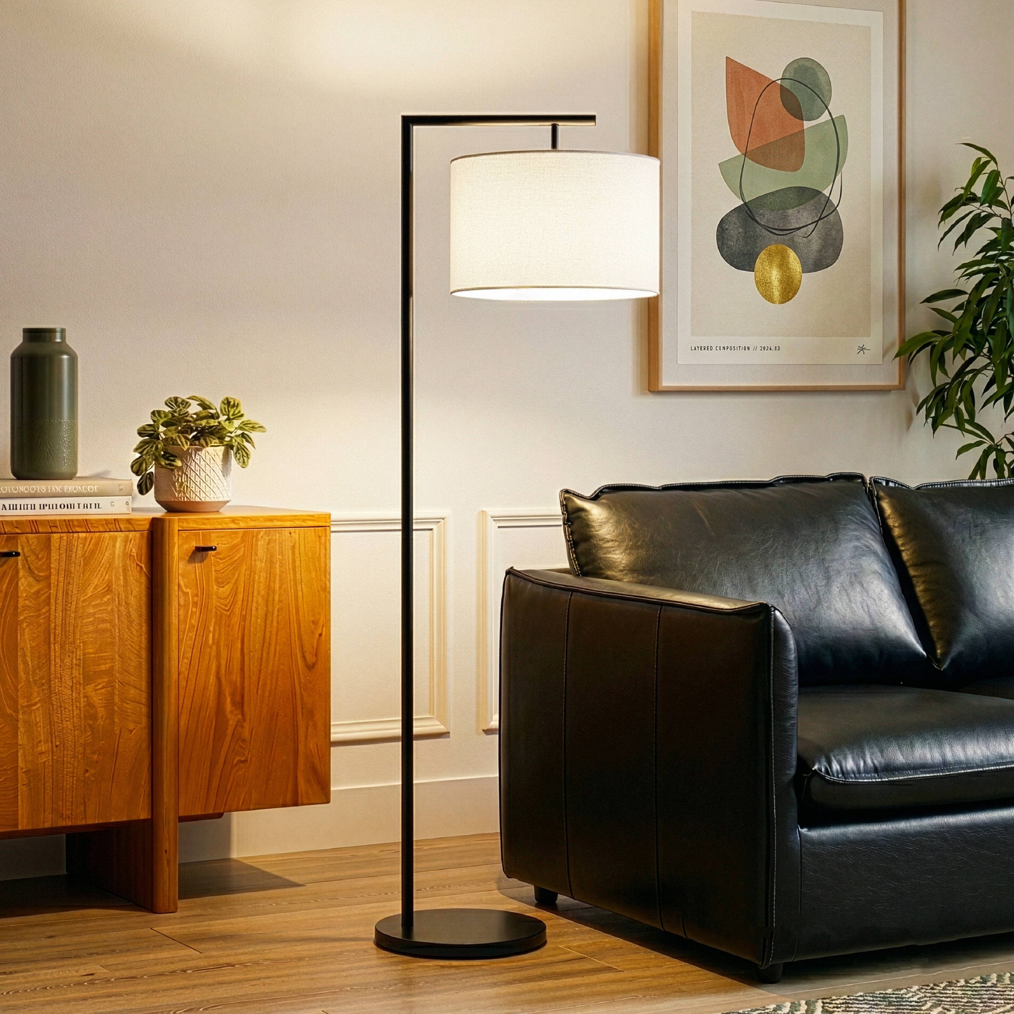 Brightech Montage Modern (Includes LED Light Bulb) Arc Floor Lamp Classic Matte Black: Compatible with Alexa & Siri, Linen Shade