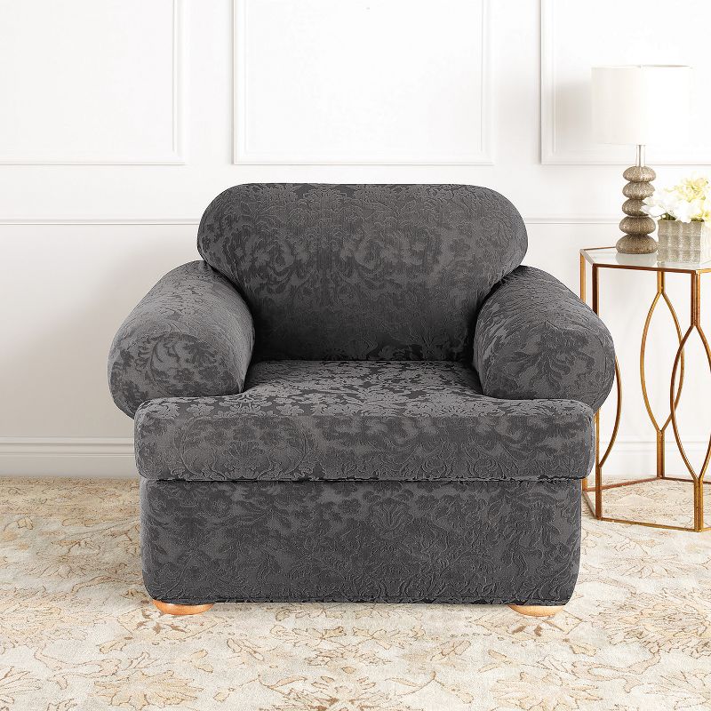 Stretch Jacquard Damask T-Chair Slipcover - Sure Fit, 3 of 5