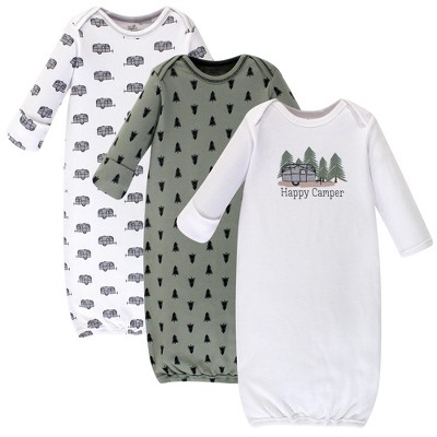 Touched by Nature Baby Boy Organic Cotton Long-Sleeve Gowns 3pk, Happy Camper, 0-6 Months