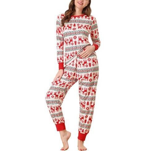 cheibear Womens Sleepwear Crew Neck Christmas Nightwear with Pants  Loungewear Pajama Set Red White X-Small