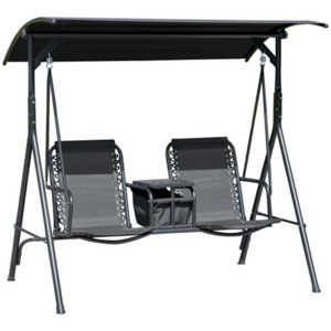 Syemin Patio Swings Patio Swing Chair, Outdoor Canopy Swing Glider with Pivot Storage Table, Cup Holder, Adjustable Shade, Black, 69.3"*45.8"*64.5" - 1 of 4