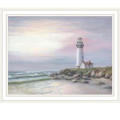 HomeRoots Lighthouse at Sunset White Framed Print Wall Art