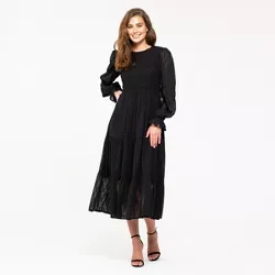 August Sky Women's Textured Smocked Midi Dress RDC2035-B_Black_Small