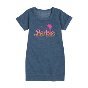Girls' - Barbie - Sunset and Palm Trees Graphic Short Sleeve Fleece Dress - 1 of 3