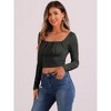 Allegra K Women's Square Neck Crop Top Casual Ruched Long Sleeve T Shirt - 4 of 4
