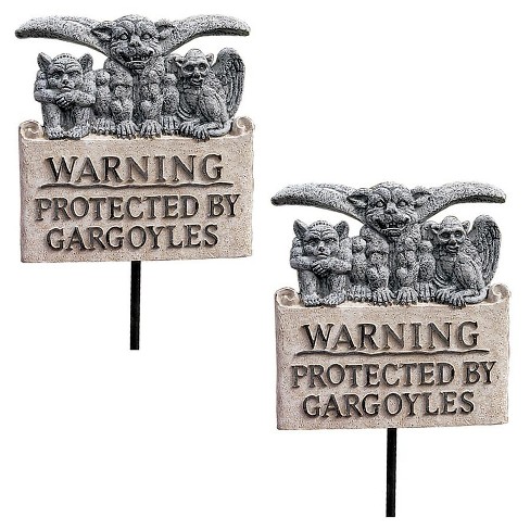 Beware of Gargoyles Garden Plaque with Stake: Set of Two