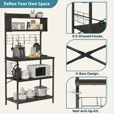 Light Oak Adjustable 5-Tier Kitchen Rack with Hooks