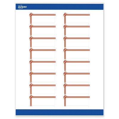 Avery Labels, 1" x 2-5/8", Gold-Red Gift Bow, Matte, 160ct