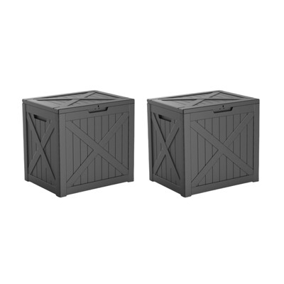 VisioGear Deck Boxes, 2-Piece 32 Gal Outdoor Storage Deck Box, Small Patio Storage Bin for Garden Tools, Black, 22.09"*17.09"*20.87"