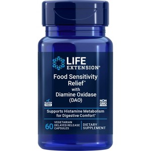 Food Sensitivity Relief with Diamine Oxidase (DAO) by Life Extension  -  60 Vegetarian Delayed Release Capsules - 1 of 2