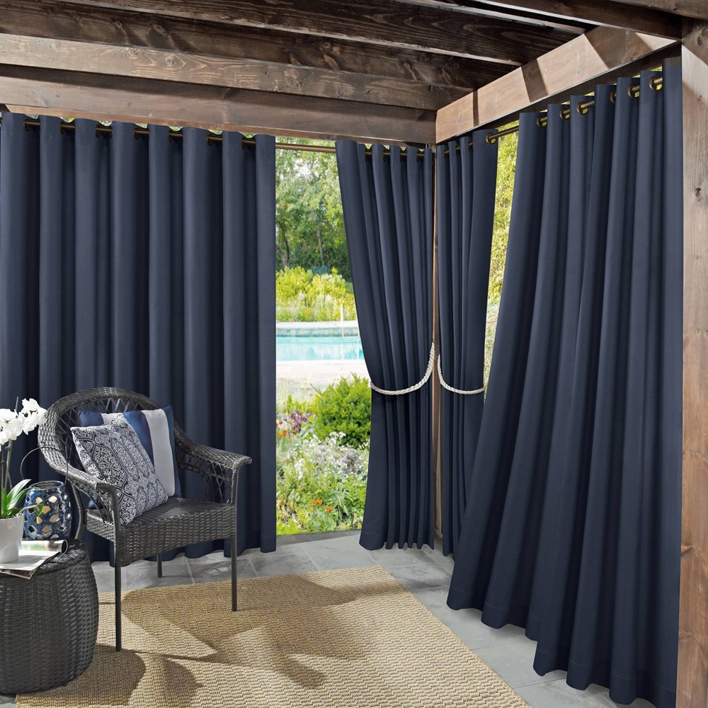 Photos - Curtain Rod / Track 84"x54" Sailor Indoor/Outdoor UV Protectant Room Darkening Grommet Top Curtain Panel Dark Blue - Sun Zero: Living Room & Out
