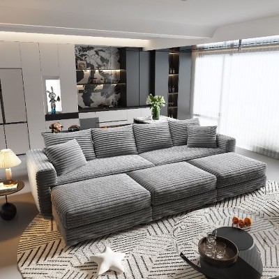 Kumasinova Corduroy Cloud Sofa with Cushions, Convertible Sofa Lounge Chair, Plush Modern 4-Seat Sofa, Easy Assembly, Couches for Living Room