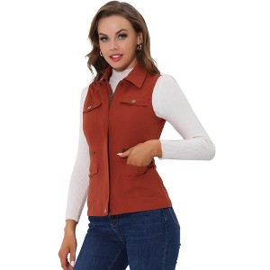 Allegra K Women's Zip-Up Sleeveless Turn Down Collar Cargo Utility Vest with Pockets - 1 of 4