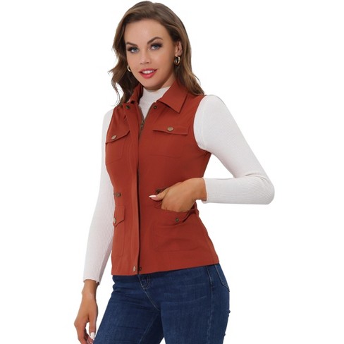 Lapel Neck Zip Up Jacket (Color : Apricot, Size : Large) 