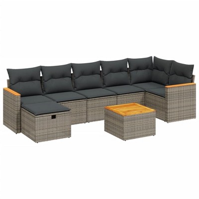 vidaXL 8 Piece Patio Sofa Set with Cushions Gray Poly Rattan - without storage 7 Pieces