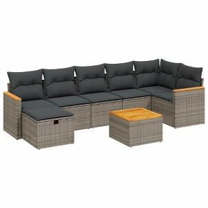 vidaXL 8 Piece Patio Sofa Set with Cushions Gray Poly Rattan - without storage 7 Pieces - 1 of 4