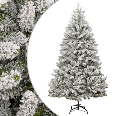 vidaXL Artificial Hinged Christmas Tree - Lifelike PVC Tips with Flocked Snow, Durable Metal Stand, Easy Assembly,