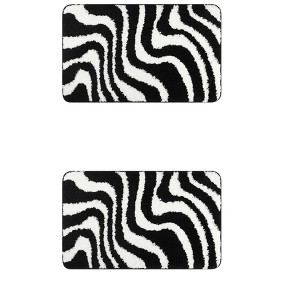 Unique Bargains Wave Pattern Shaggy Non-Slip Soft Absorbent Bath Mats Set - 1 of 4