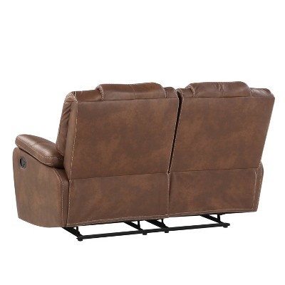 Chestnut Brown Faux Leather 62'' Reclining Loveseat with Pillow-Top Arms