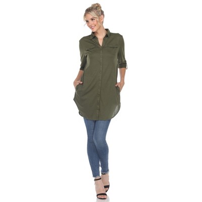 Women's Stretchy Button-Down Tunic - White Mark