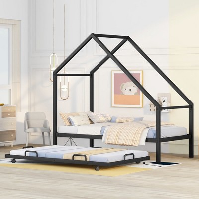 ALEXOUN Twin Size House Bed,Metal Bed Frame Without Floor Height Platform Bed for Kids,Teens,Adults for Bedroom,Apartment,