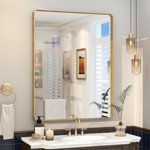 KIOTEE Rectangular Aluminum Alloy Framed and Tempered Glass Wall Bathroom Vanity Mirror in Matte Black - 1 of 4