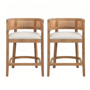 Christopher Knight Home Set of 2 Amir Contemporary Rubberwood Upholstered with Curved Rattan Back Counter Height Barstools Oak - 1 of 4