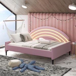 Twin/Full Size Upholstered Daybed with Lights, Pink-ModernLuxe - 1 of 4