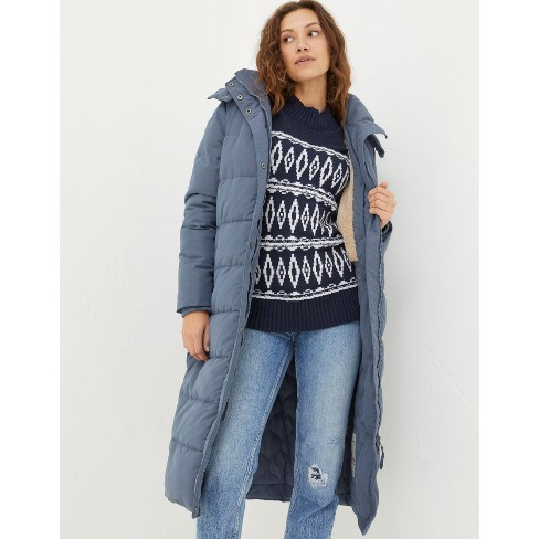 Blue longline puffer store jacket