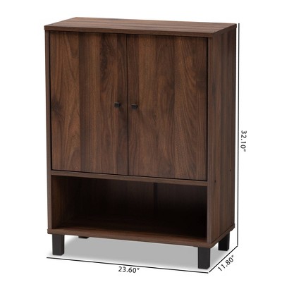 Walnut Brown 2-Door Wood Entryway Shoe Storage Cabinet