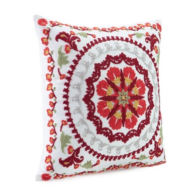 Red and White Embroidered Cotton Polyester Euro Pillow Covers